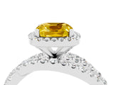White gold Cushion Cut Yellow Sapphire Halo Ring with Round Split Shank and Prong Setting_64