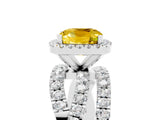 White gold Cushion Cut Yellow Sapphire Halo Ring with Round Split Shank and Prong Setting_65