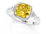 White gold Cushion Cut Yellow Sapphire Halo Ring with Tapered Band and Four-Prong Setting_1