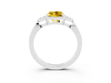 White gold Cushion Cut Yellow Sapphire Halo Ring with Tapered Band and Four-Prong Setting_3