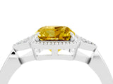 White gold Cushion Cut Yellow Sapphire Halo Ring with Tapered Band and Four-Prong Setting_4