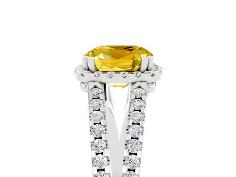White gold Cushion Cut Yellow Sapphire Halo Split Shank Engagement Ring_17