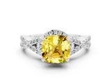 White gold Cushion Cut Yellow Sapphire Halo Twist Band Solitaire Prong Setting Ring_24