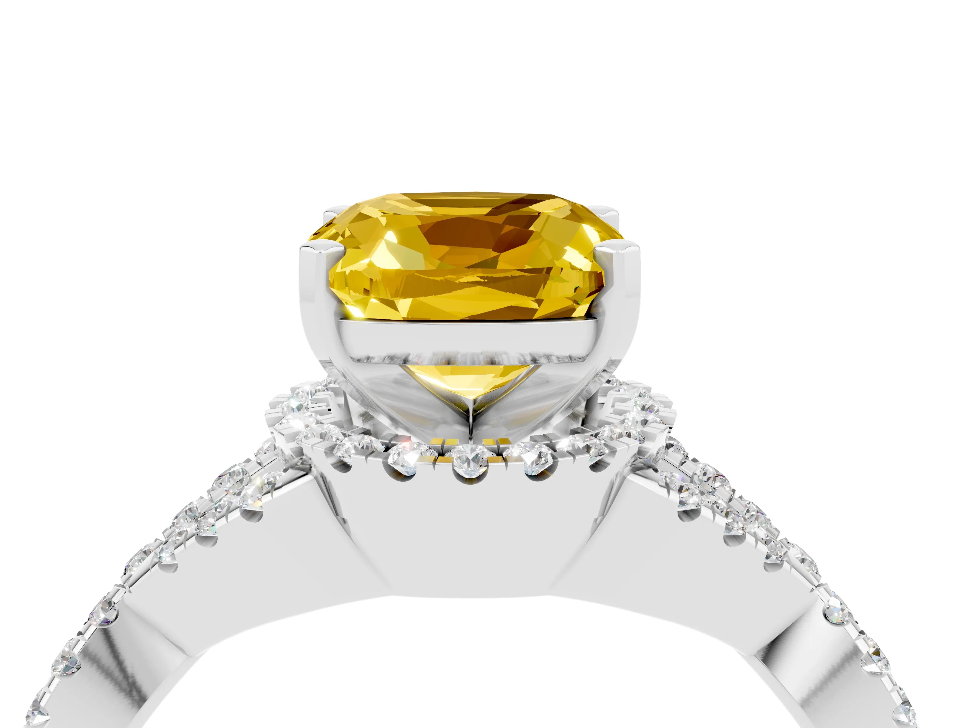 White gold Cushion Cut Yellow Sapphire Halo Twist Band Solitaire Prong Setting Ring_28