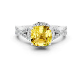 White gold Cushion Cut Yellow Sapphire  Halo Twist Band Solitaire Prong Setting Ring_48