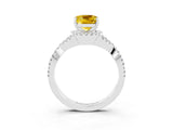 White gold Cushion Cut Yellow Sapphire  Halo Twist Band Solitaire Prong Setting Ring_51
