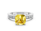 White gold Cushion Cut Yellow Sapphire Milgrain Pavé Engagement Ring with Four-Prong Setting_36