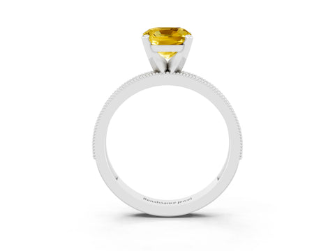 White gold Cushion Cut Yellow Sapphire Milgrain Pavé Engagement Ring with Four-Prong Setting_39