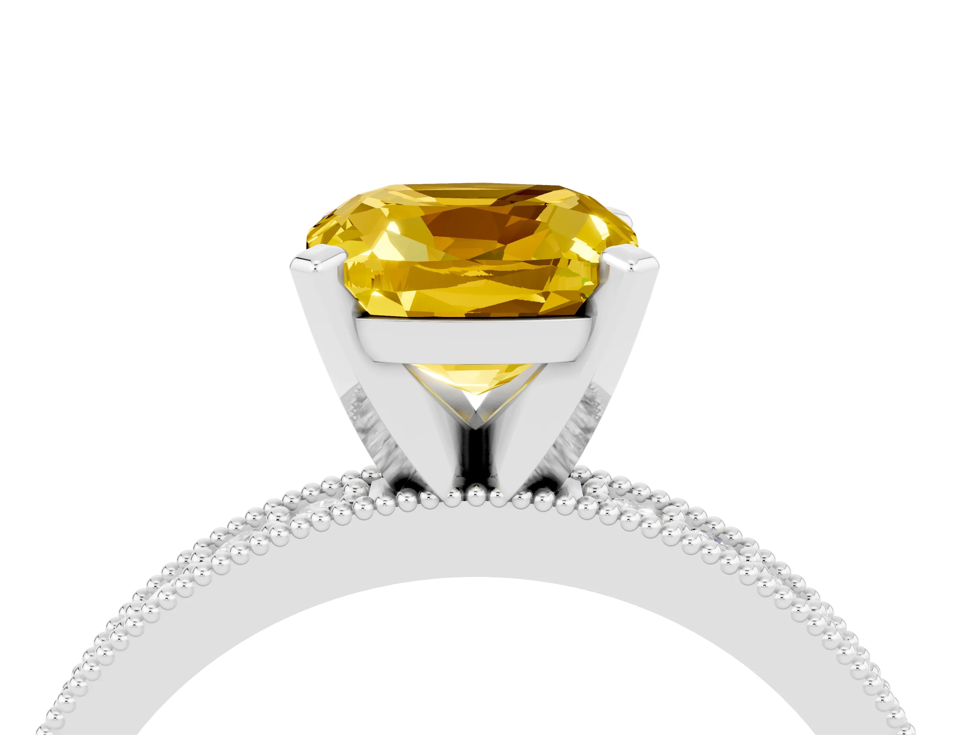 White gold Cushion Cut Yellow Sapphire Milgrain Pavé Engagement Ring with Four-Prong Setting_40