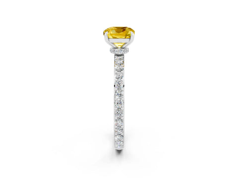 White gold Cushion Cut Yellow Sapphire Pavé Engagement Ring with Round  Accents and Prong Setting_50