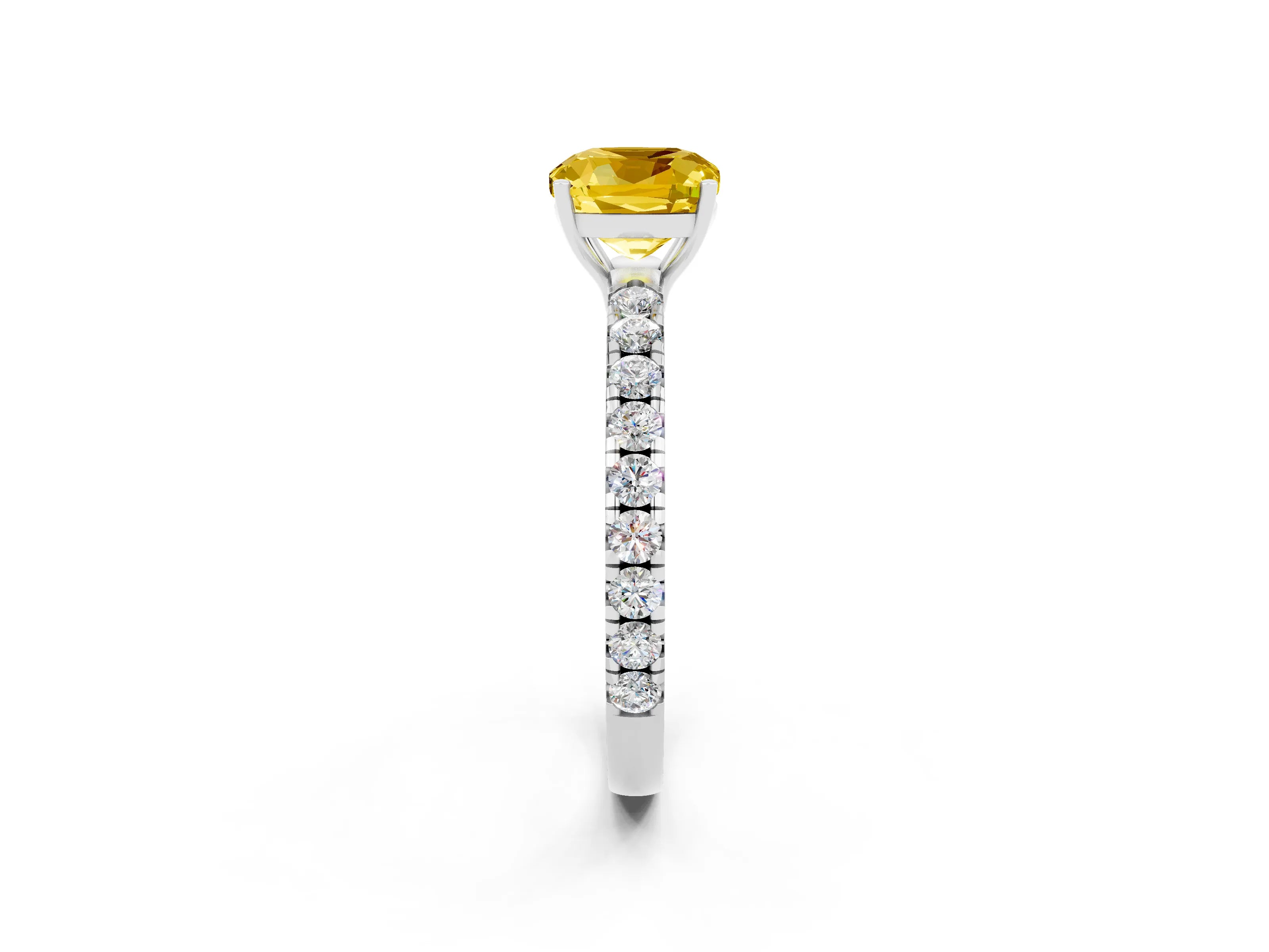 White gold Cushion Cut Yellow Sapphire Pavé Solitaire Engagement Ring with Four-Prong Setting_14