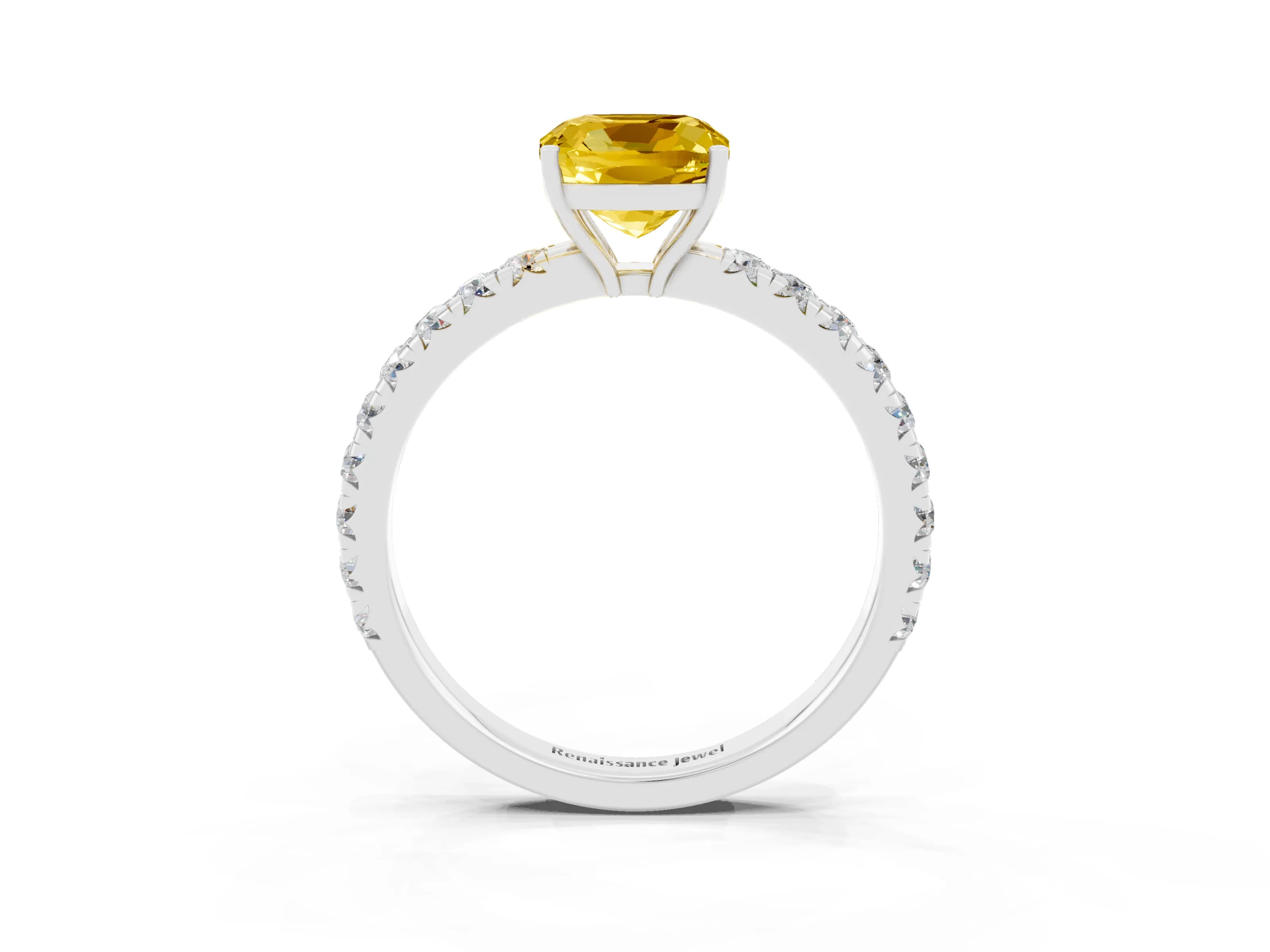 White gold Cushion Cut Yellow Sapphire Pavé Solitaire Engagement Ring with Four-Prong Setting_15