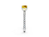 White gold Cushion Cut Yellow Sapphire Pavé Solitaire Ring with Round Band and Prong Setting_14
