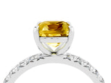 White gold Cushion Cut Yellow Sapphire Pavé Solitaire Ring with Round Band and Prong Setting_16