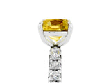 White gold Cushion Cut Yellow Sapphire Pavé Solitaire Ring with Round Band and Prong Setting_17