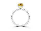 White gold Cushion Cut Yellow Sapphire Pavé Solitaire Ring with Round Band and Prong Setting_39