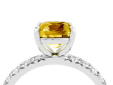 White gold Cushion Cut Yellow Sapphire Pavé Solitaire Ring with Round Band and Prong Setting_40