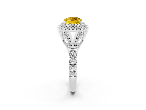 White gold Cushion Cut Yellow Sapphire Pavé Split Shank Double Halo Engagement Ring_2