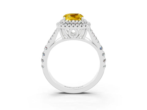 White gold Cushion Cut Yellow Sapphire Pavé Split Shank Double Halo Engagement Ring_3