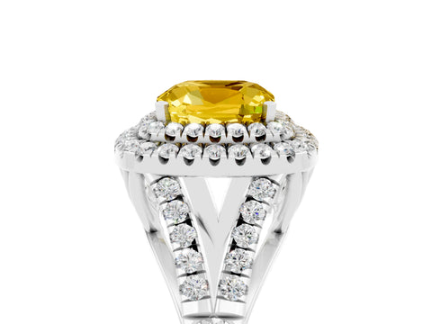 White gold Cushion Cut Yellow Sapphire Pavé Split Shank Double Halo Engagement Ring_5