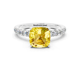 White gold Cushion Cut Yellow Sapphire Pave Band Solitaire Ring with Four-Prong Setting_60