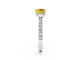 White gold Cushion Cut Yellow Sapphire Pave Band Solitaire Ring with Four-Prong Setting_62