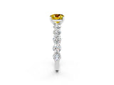 White gold Cushion Cut Yellow Sapphire Prong Setting with Side Stones on a Pave Band_26