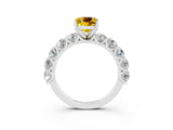 White gold Cushion Cut Yellow Sapphire Prong Setting with Side Stones on a Pave Band_27