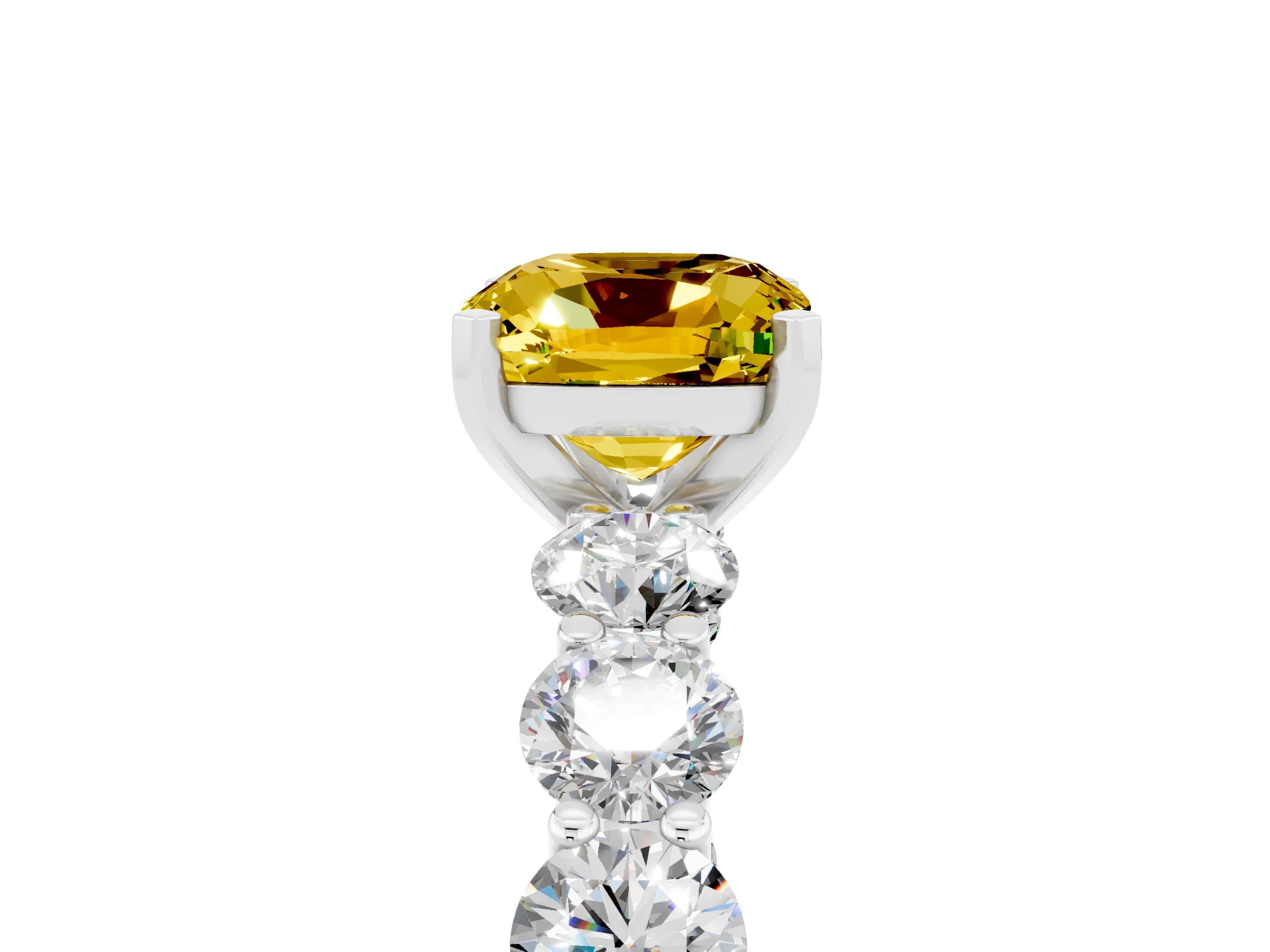 White gold Cushion Cut Yellow Sapphire Prong Setting with Side Stones on a Pave Band_29