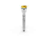 White gold Cushion Cut Yellow Sapphire Ring with Milgrain Pavé Band and Four-Prong Setting_38