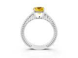 White gold Cushion Cut Yellow Sapphire Ring with Milgrain Pavé Band and Four-Prong Setting_39