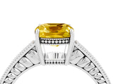 White gold Cushion Cut Yellow Sapphire Ring with Milgrain Pavé Band and Four-Prong Setting_40