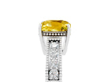 White gold Cushion Cut Yellow Sapphire Ring with Milgrain Pavé Band and Four-Prong Setting_41