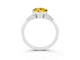 White gold Cushion Cut Yellow Sapphire Ring with Side Stones and Four-Prong Setting_63