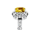 White gold Cushion Cut Yellow Sapphire Scalloped Halo Engagement Ring with Round Shared Prong Band_29