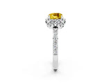 White gold Cushion Cut Yellow Sapphire Scalloped Halo Engagement Ring with Round Shared Prong Band_50