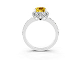 White gold Cushion Cut Yellow Sapphire Scalloped Halo Engagement Ring with Round Shared Prong Band_51
