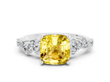 White gold Cushion Cut Yellow Sapphire Scattered Round Accent Ring with Prong Setting_36