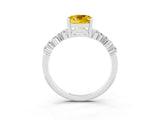 White gold Cushion Cut Yellow Sapphire Scattered Round Accent Ring with Prong Setting_39