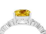 White gold Cushion Cut Yellow Sapphire Scattered Round Accent Ring with Prong Setting_40