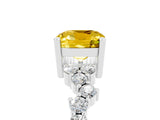 White gold Cushion Cut Yellow Sapphire Scattered Round Accent Ring with Prong Setting_41