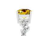 White gold Cushion Cut Yellow Sapphire Scattered Round Accent Ring with Prong Setting_65