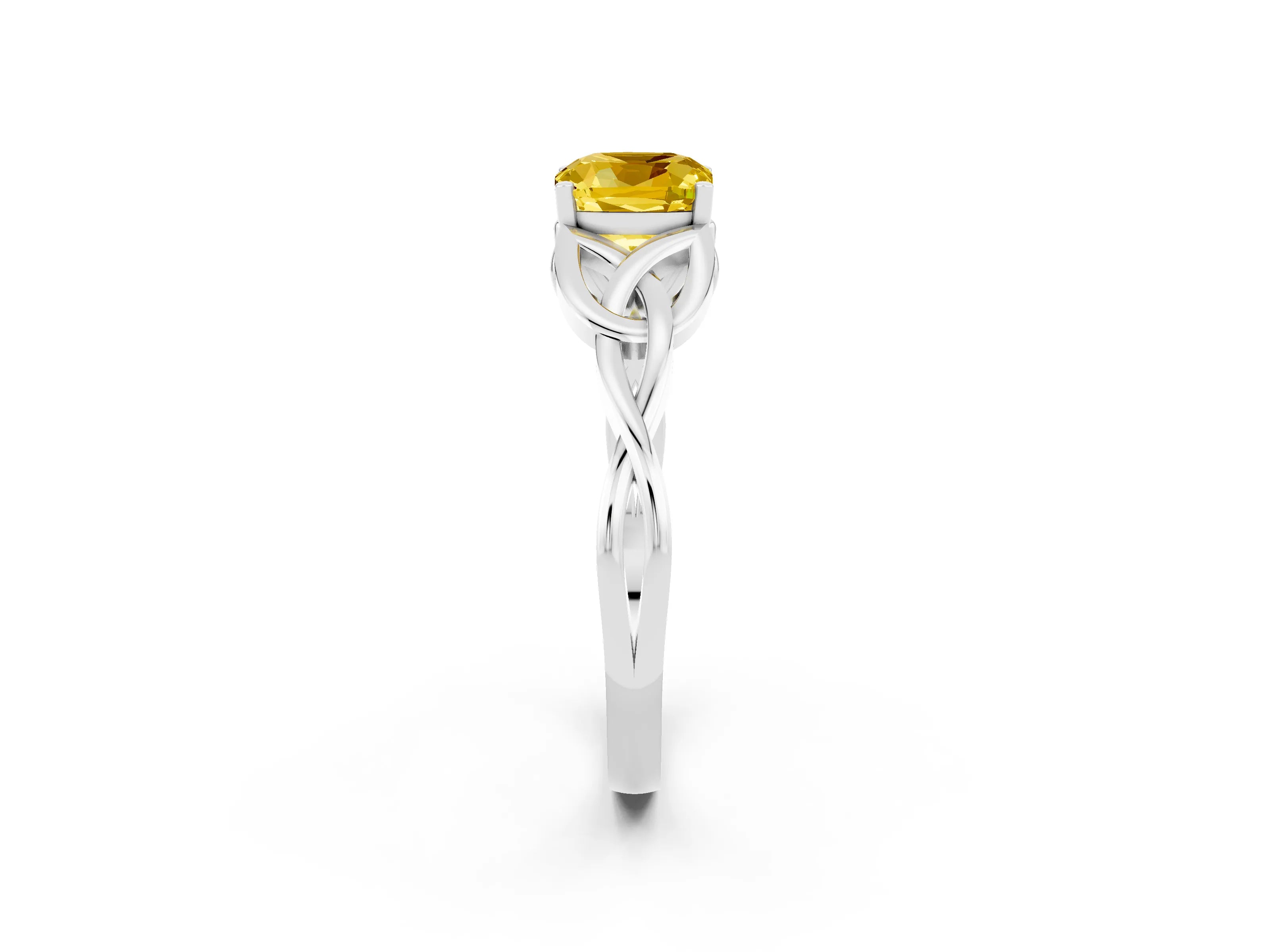 White gold Cushion Cut Yellow Sapphire Solitaire Celtic Knot Ring with Four-Prong Setting_26