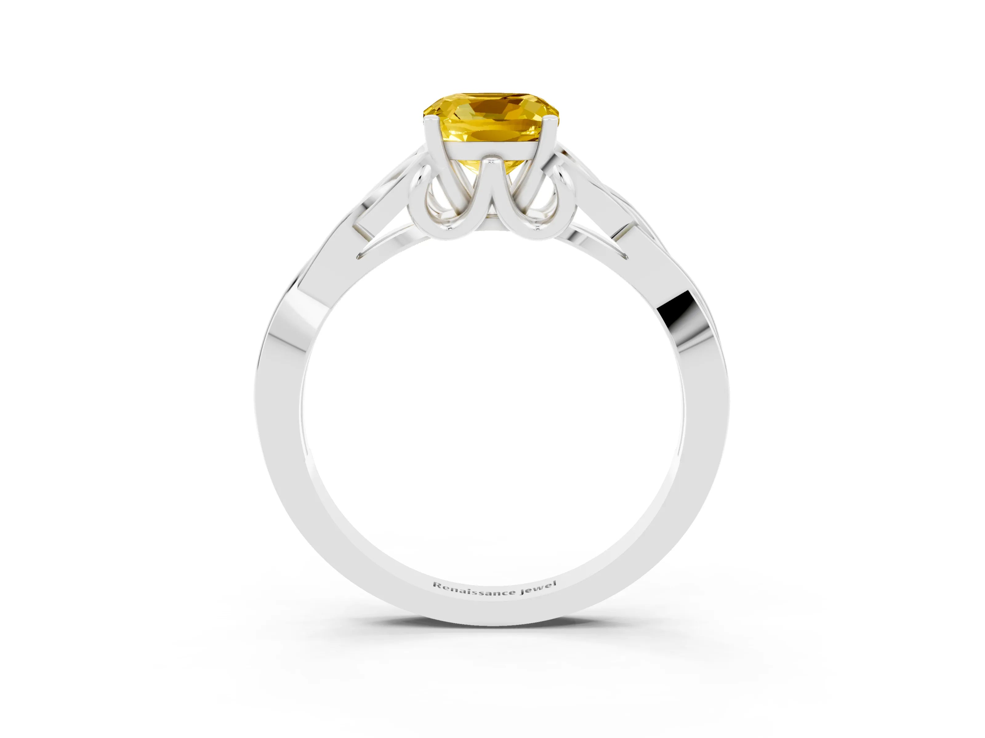 White gold Cushion Cut Yellow Sapphire Solitaire Celtic Knot Ring with Four-Prong Setting_27