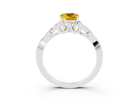White gold Cushion Cut Yellow Sapphire Solitaire Celtic Knot Ring with Four-Prong Setting_27