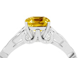 White gold Cushion Cut Yellow Sapphire Solitaire Celtic Knot Ring with Four-Prong Setting_28