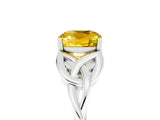 White gold Cushion Cut Yellow Sapphire Solitaire Celtic Knot Ring with Four-Prong Setting_29
