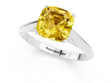 White gold Cushion Cut Yellow Sapphire Solitaire Engagement Ring with Cathedral Setting and Four-Prong Mount_121
