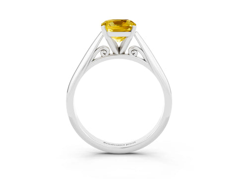White gold Cushion Cut Yellow Sapphire Solitaire Engagement Ring with Cathedral Setting and Four-Prong Mount_27