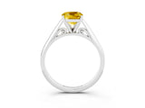 White gold Cushion Cut Yellow Sapphire Solitaire Engagement Ring with Cathedral Setting and Four-Prong Mount_33